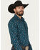 Image #1 - Rock & Roll Denim Men's Cowboy Print Long Sleeve Snap Stretch Western Shirt, Teal, hi-res