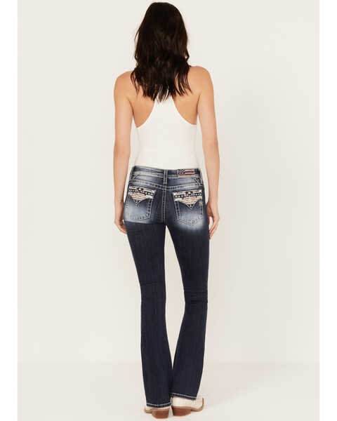 Image #1 - Miss Me Women's Dark Wash Mid Rise Americana Flap Bootcut Jeans, Dark Wash, hi-res