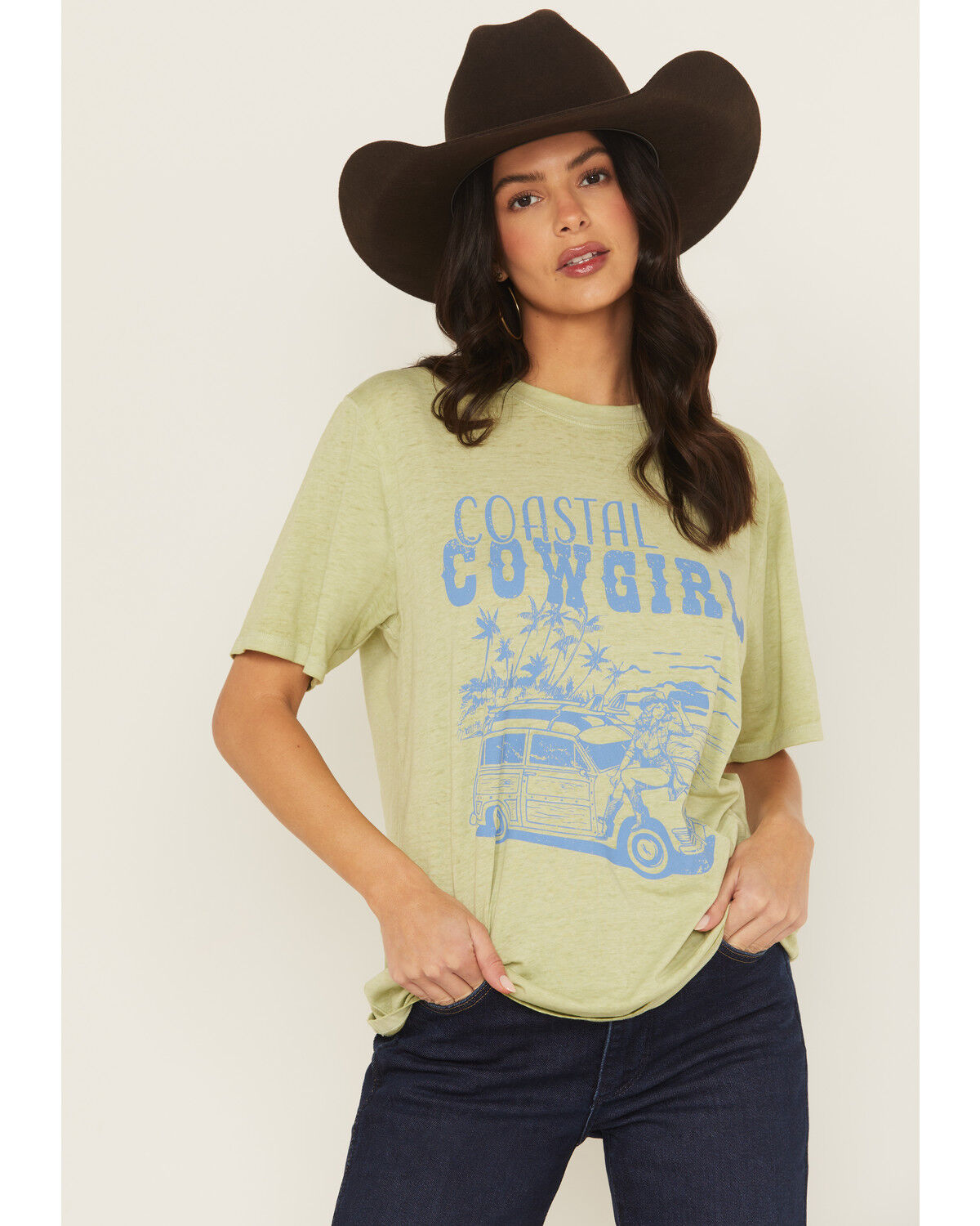 Image #1 - Blended Women's Coastal Cowgirl Short Sleeve Graphic Tee, Green, hi-res