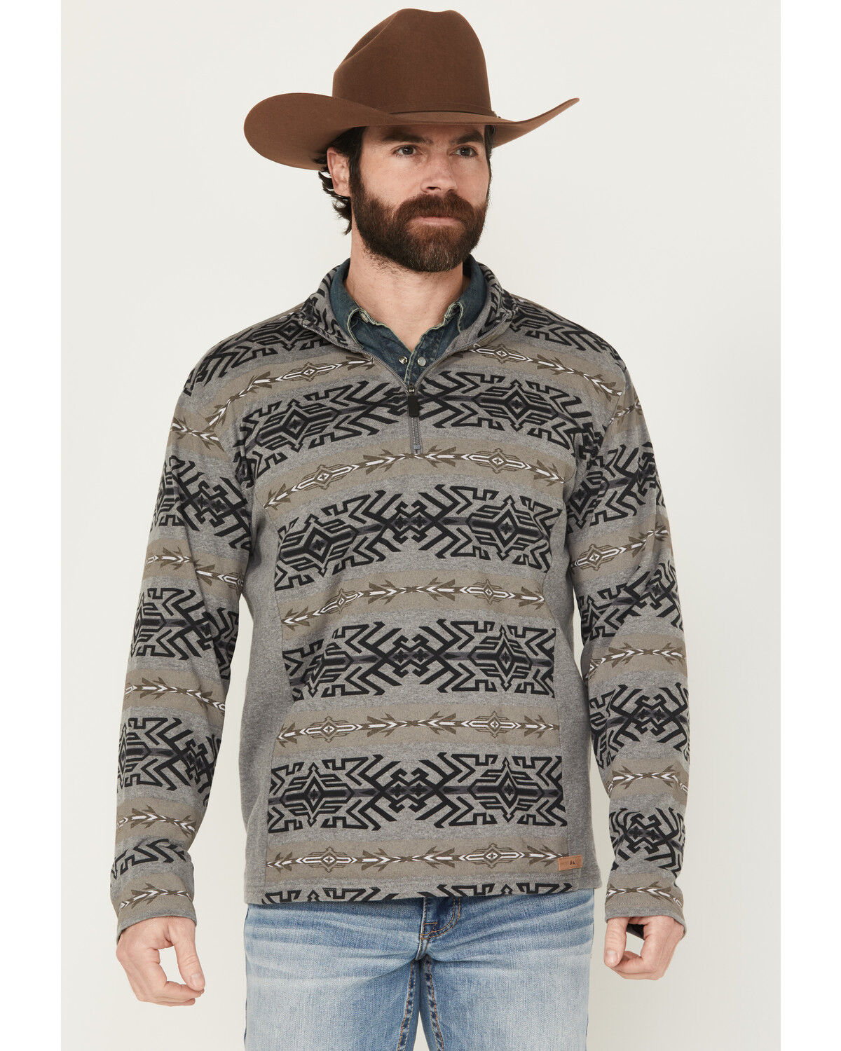 Image #1 - Powder River Outfitters by Panhandle Men's Pro Southwestern 1/4 Zip Henley Long Sleeve Shirt, Brown, hi-res