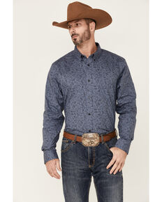 Cody James Core Men's Riverbank Small Paisley Print Long Sleeve Button-Down Western Shirt , Blue, hi-res