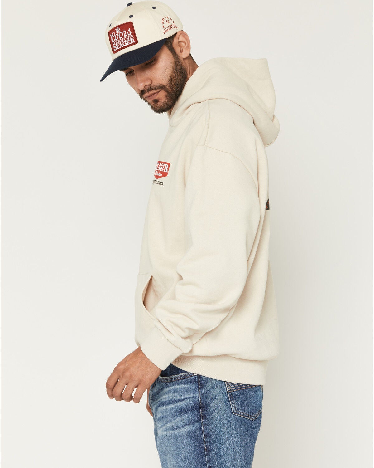 Image #4 - Seager Men's Rodeo Series Graphic Hooded Sweatshirt, Ivory, hi-res