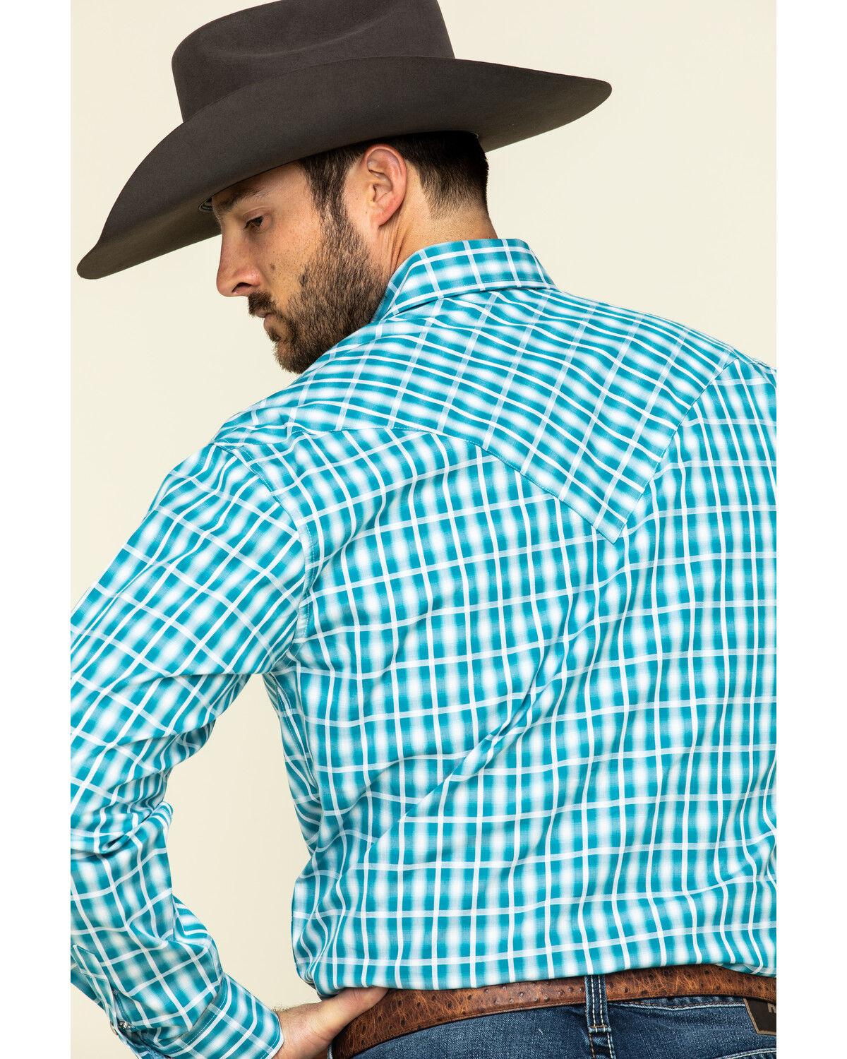 Image #5 - Stetson Men's Cross Walk Ombre Plaid Long Sleeve Western Shirt, Turquoise, hi-res