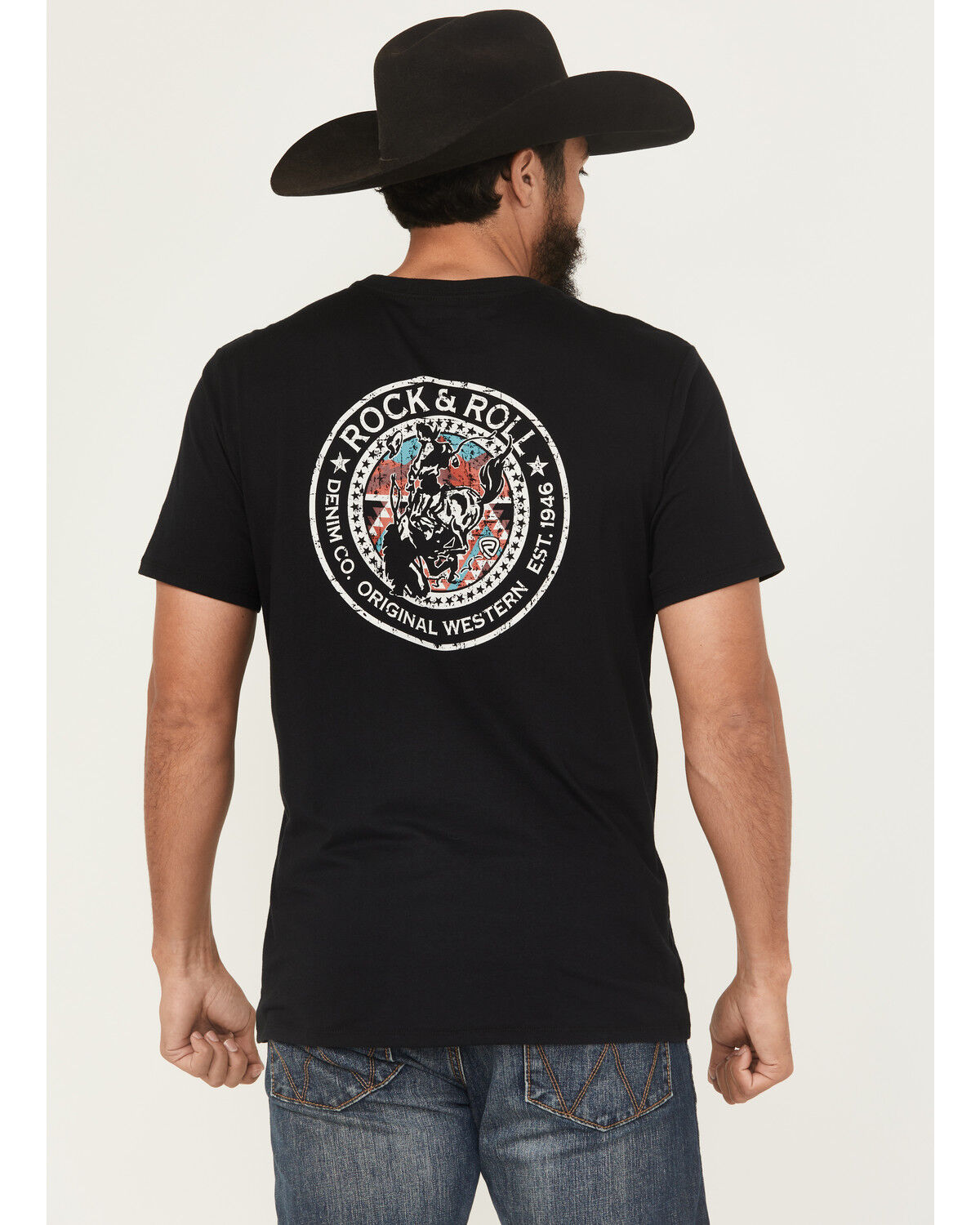 Image #1 - Rock & Roll Denim Men's Bronc Rider Short Sleeve Graphic T-Shirt, Black, hi-res