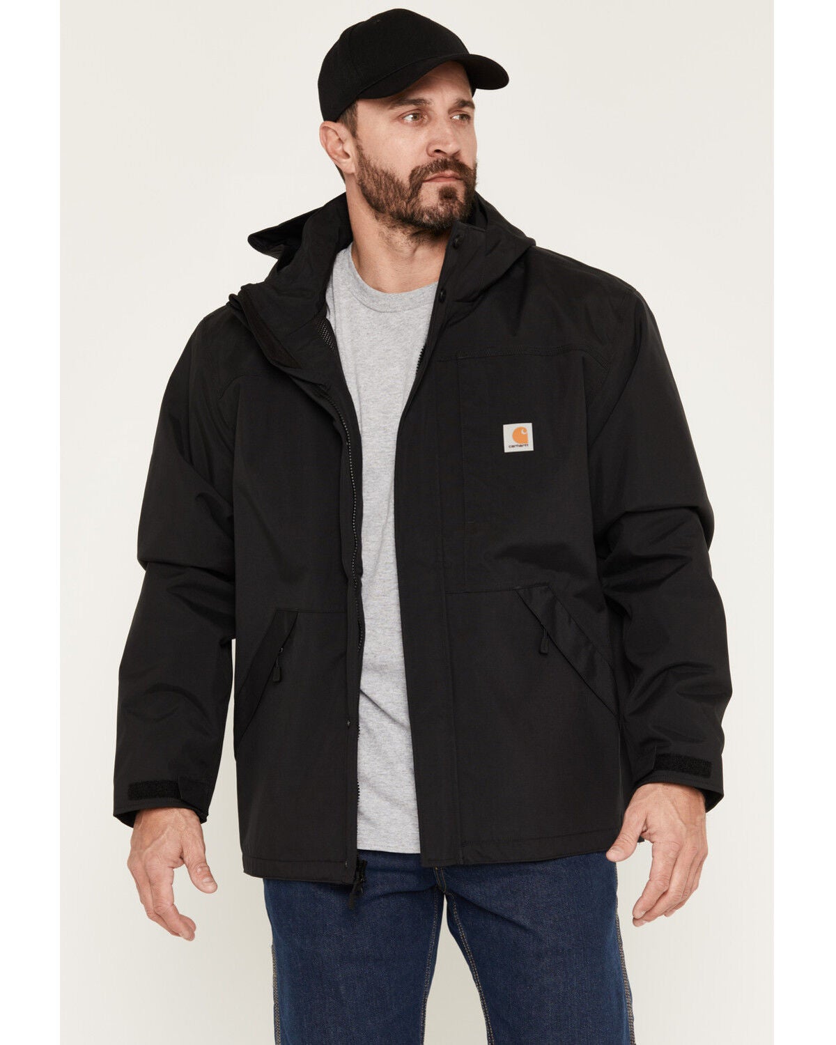 Image #1 - Carhartt Men's Shoreline Storm Defender Loose Heavyweight Zip-Front Work Jacket - Tall, Black, hi-res