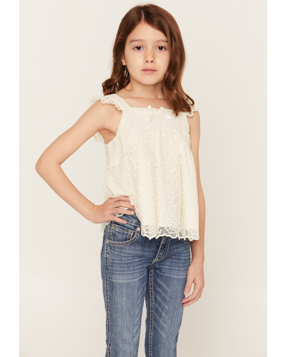 Image #1 - Shyanne Girls Eyelet Sleeveless Tank Top, Cream, hi-res