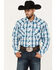 Image #1 - Roper Men's Large Plaid Print Long Sleeve Snap Western Shirt, Blue, hi-res