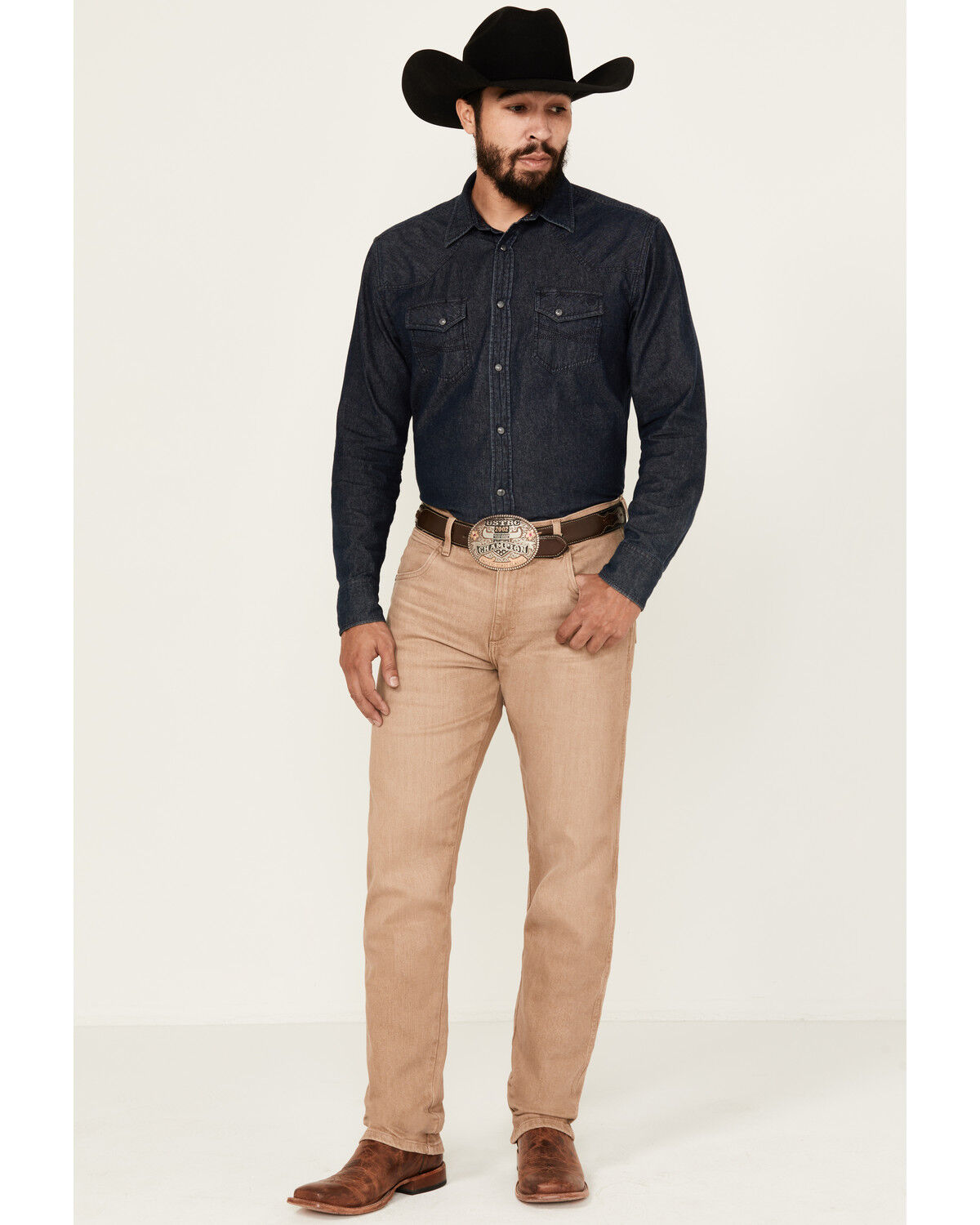 Image #1 - Wrangler Retro Men's Saddle Slim Straight Stretch Denim Jeans, Tan, hi-res