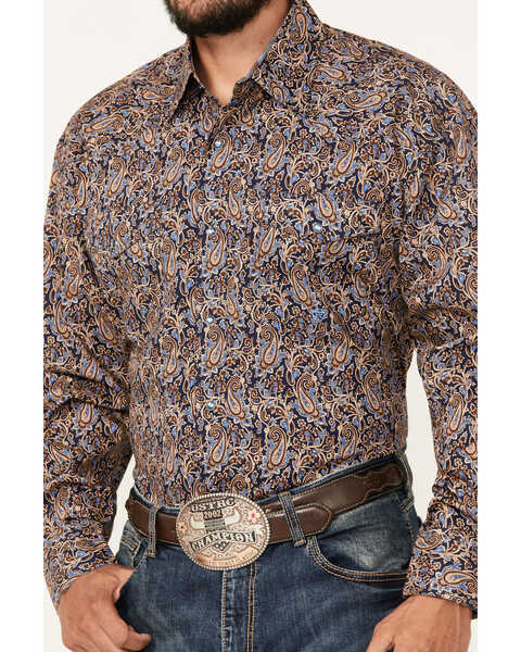 Image #2 - Roper Men's Amarillo Paisley Print Long Sleeve Snap Western Shirt, Navy, hi-res