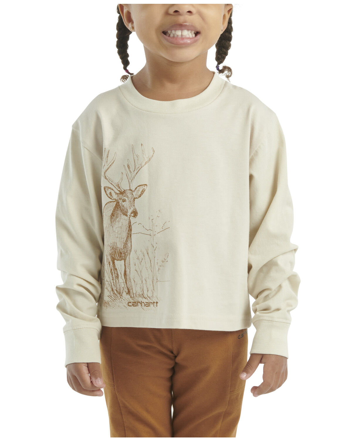 Image #1 - Carhartt Toddler Girls' Deer Long Sleeve Graphic Tee, Cream, hi-res