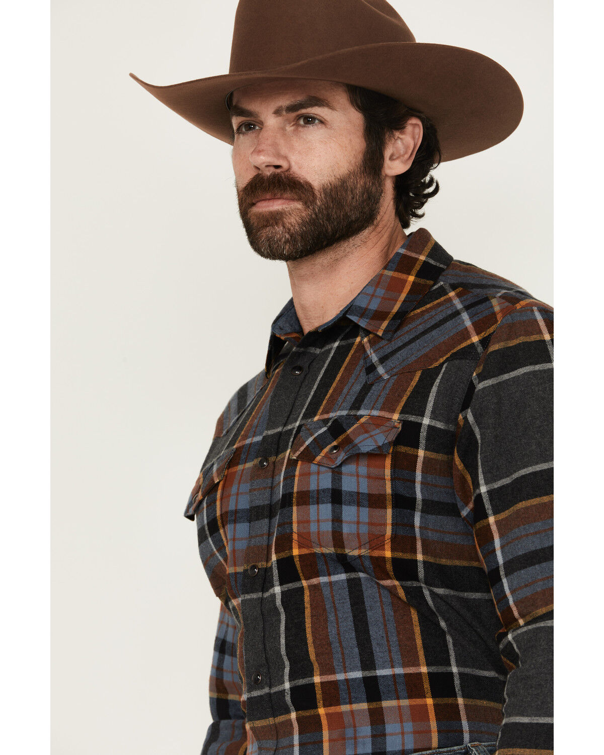 Image #2 - Cody James Men's Lawton Plaid Print Long Sleeve Snap Western Shirt, Grey, hi-res