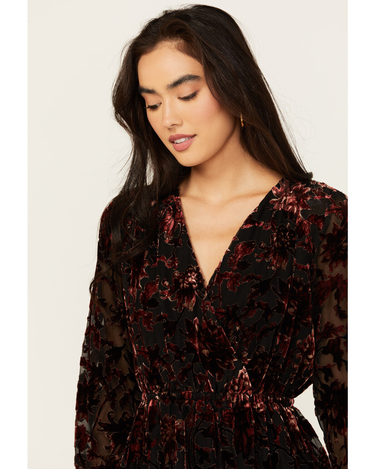 Image #2 - Shyanne Women's Burnout Velvet Peasant Mini Dress, Black, hi-res
