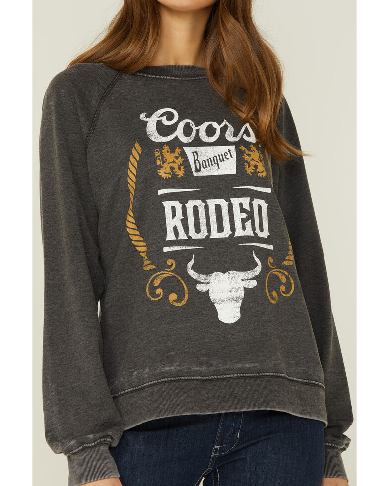 Recycled Karma Women's Black Washed Coors Rodeo Graphic Pullover Sweatshirt , Black, hi-res