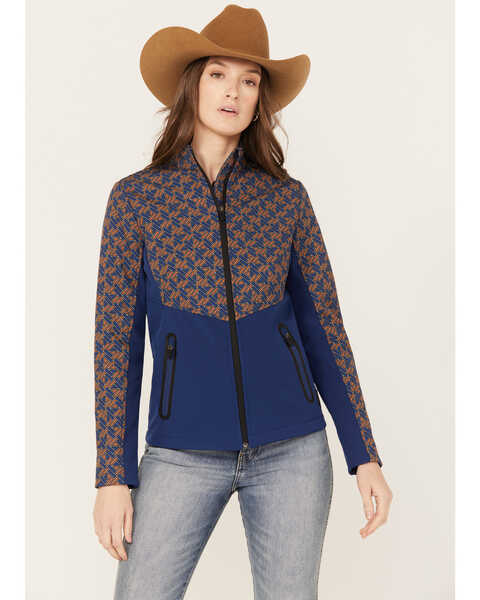 RANK 45® Women's Fannie Geo Print Softshell Jacket, Royal Blue, hi-res