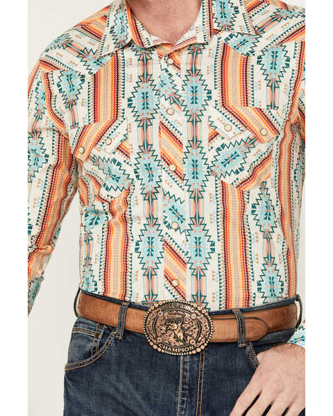 Image #3 - Rock & Roll Denim Men's Southwestern Long Sleeve Pearl Snap Western Shirt , Cream, hi-res
