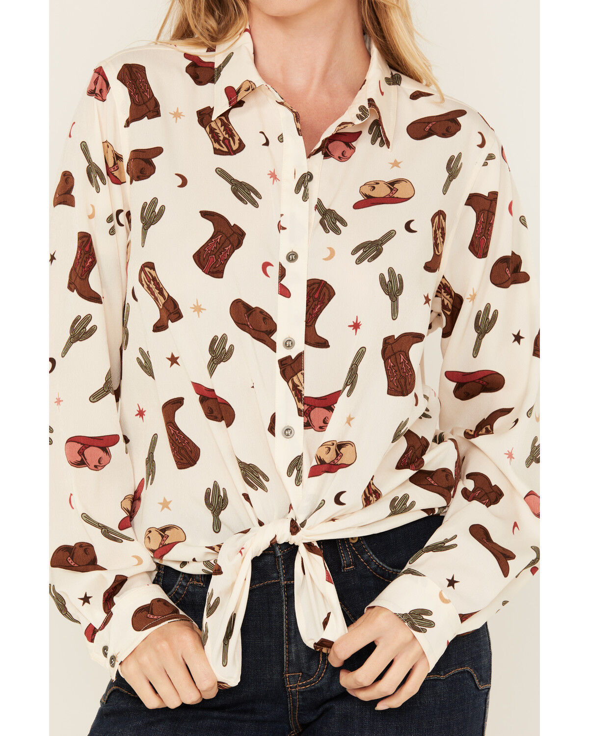 Image #3 - Ariat Women's Western Print Long Sleeve Button-Down Western Shirt, Cream, hi-res