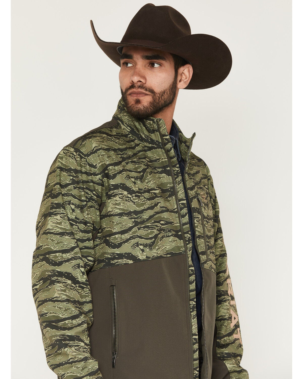 Image #2 - Ariat Men's Logo Camo Logo Concealed Carry Softshell Jacket, Black, hi-res