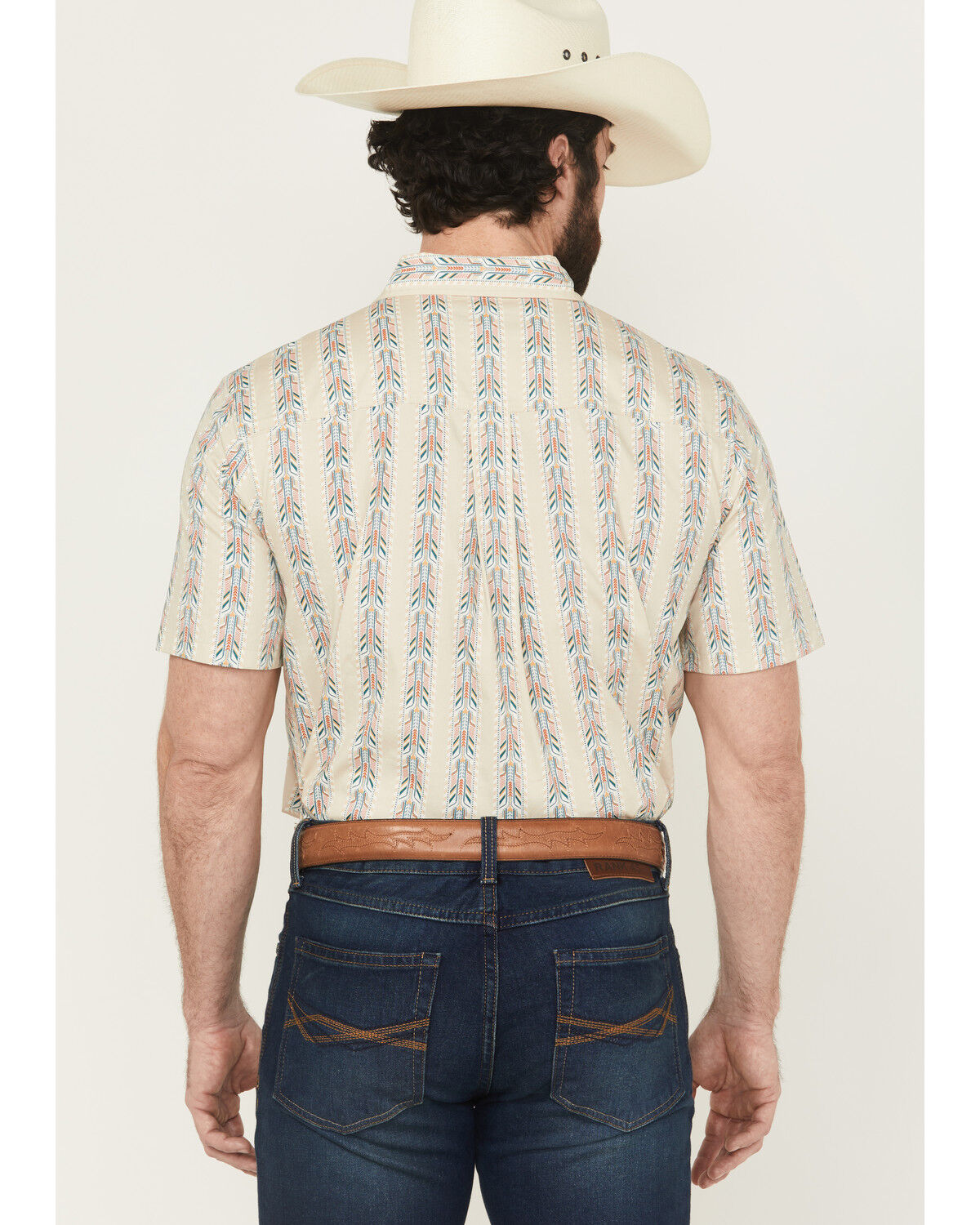 Image #4 - RANK 45® Men's Lone Star Southwestern Short Sleeve Button-Down Stretch Western Shirt, Tan, hi-res