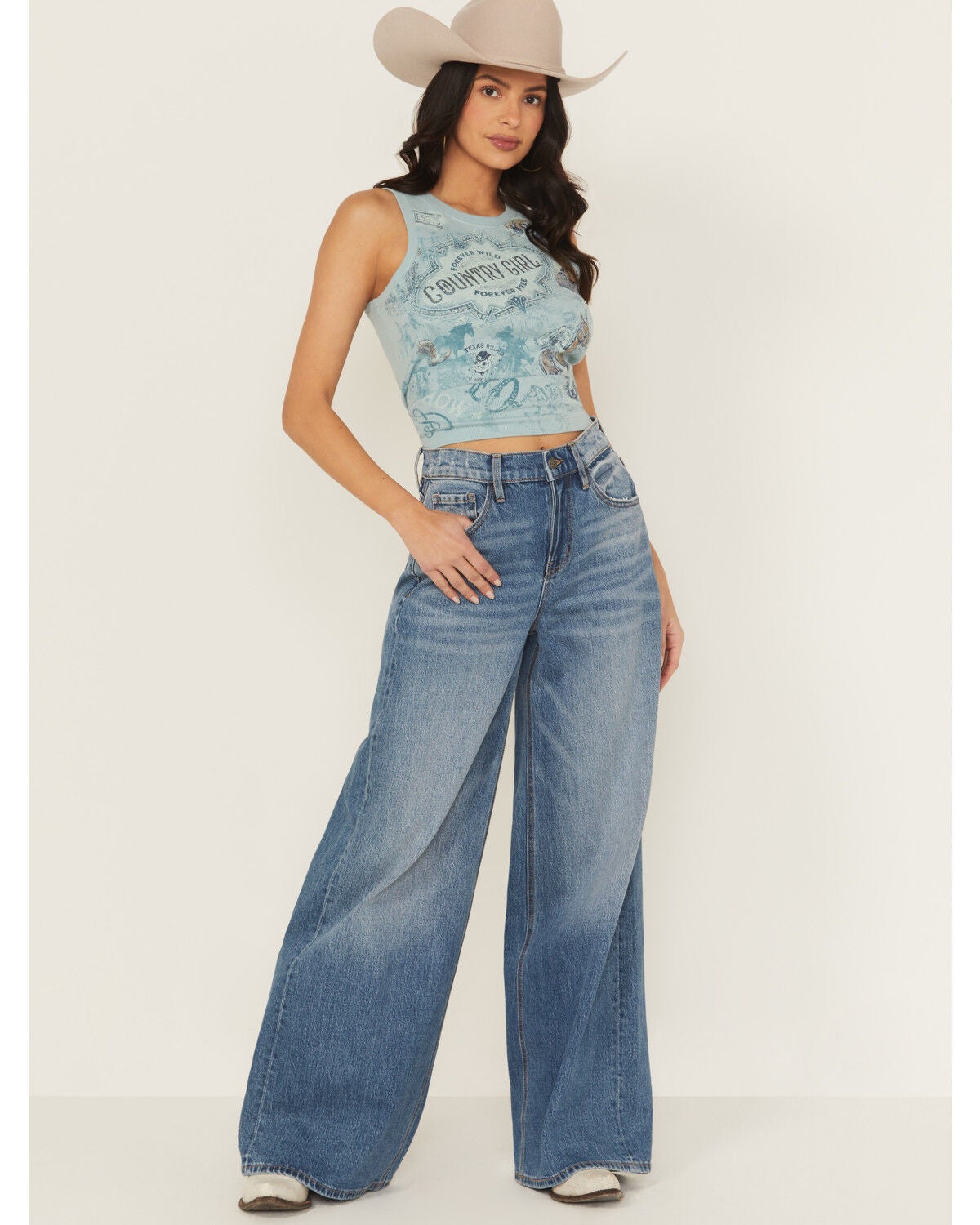 Ariat Women's Jazmine Medium Wash Ultra High Rise Wide Stretch Denim Jeans, Medium Wash, hi-res