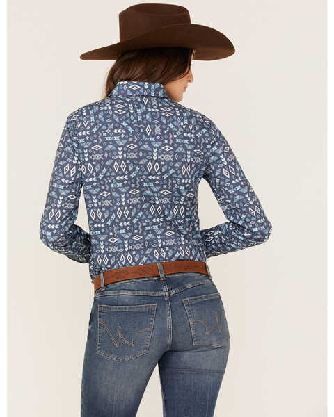 Image #4 - Roper Women's Southwestern Print Western Pearl Snap Shirt, Blue, hi-res