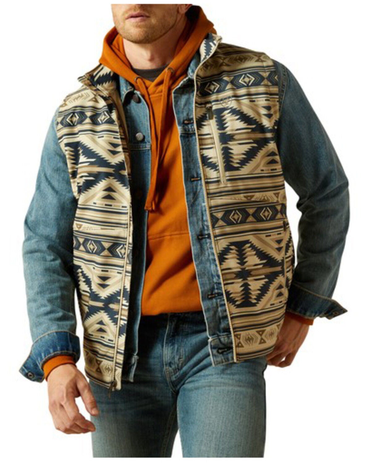 Image #1 - Ariat Men's Logo Softshell Vest, Cream, hi-res