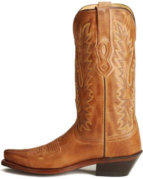 Image #3 - Old West Women's Distressed Leather Western Boots - Snip Toe, Tan, hi-res
