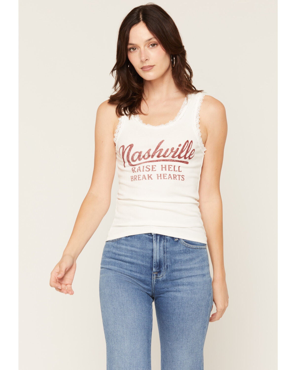 Image #1 - Blue Life Women's Nashville Lace Tank, Cream, hi-res