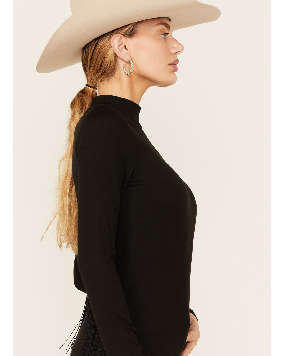 Image #2 - Rock & Roll Denim Women's Solid Fringe Long Sleeve Shirt, Black, hi-res
