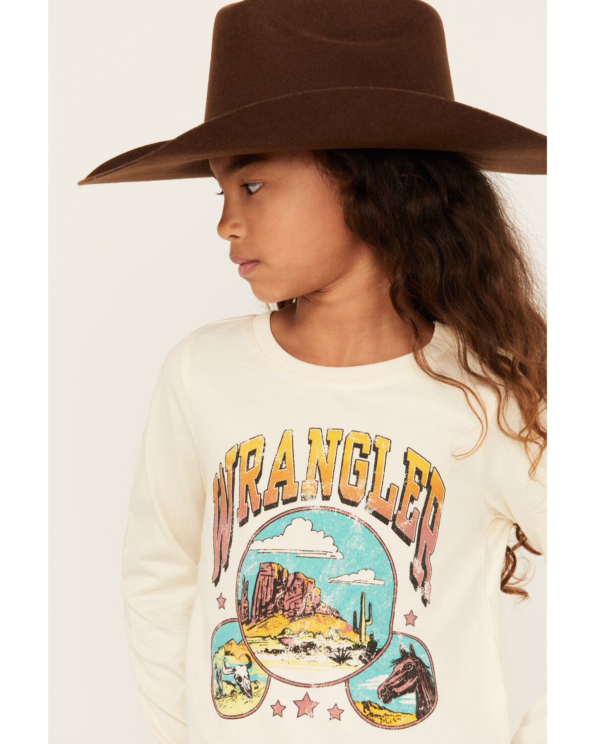 Image #2 - Wrangler Girls' Desert Logo Long Sleeve Graphic Shirt, White, hi-res