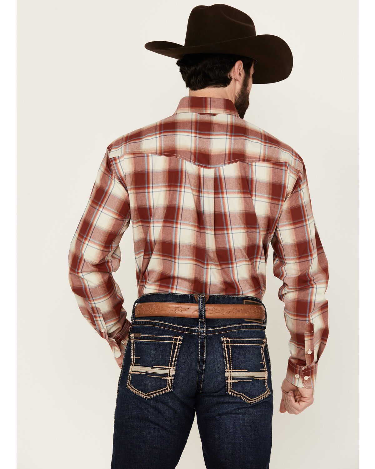 Image #4 - Roper Men's Amarillo Plaid Print Long Sleeve Button-Down Western Shirt, Red, hi-res