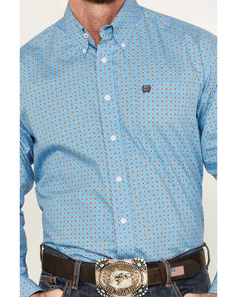 Image #3 - Cinch Men's Geo Print Long Sleeve Button-Down Western Shirt, Blue, hi-res