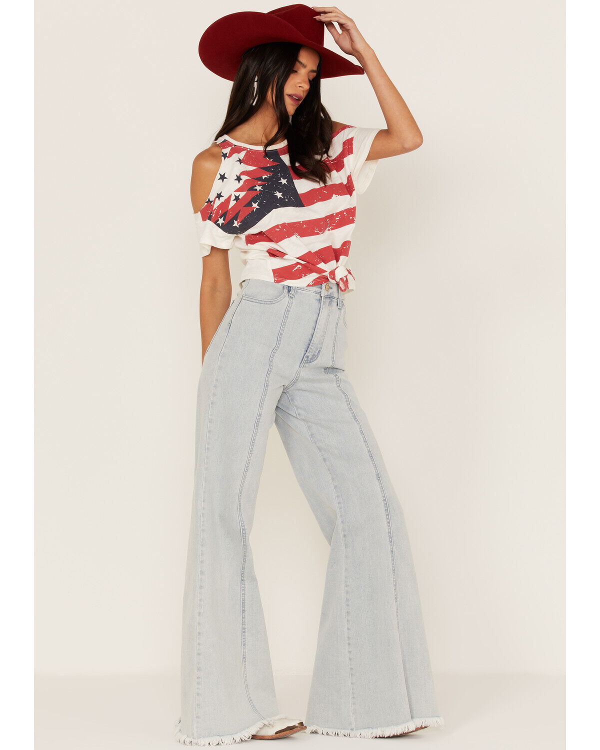 t*S様 Ameri VINTAGE　TILT SHOULDER TEE Shyanne Women's Americana Southwestern Flag Cold Shoulder