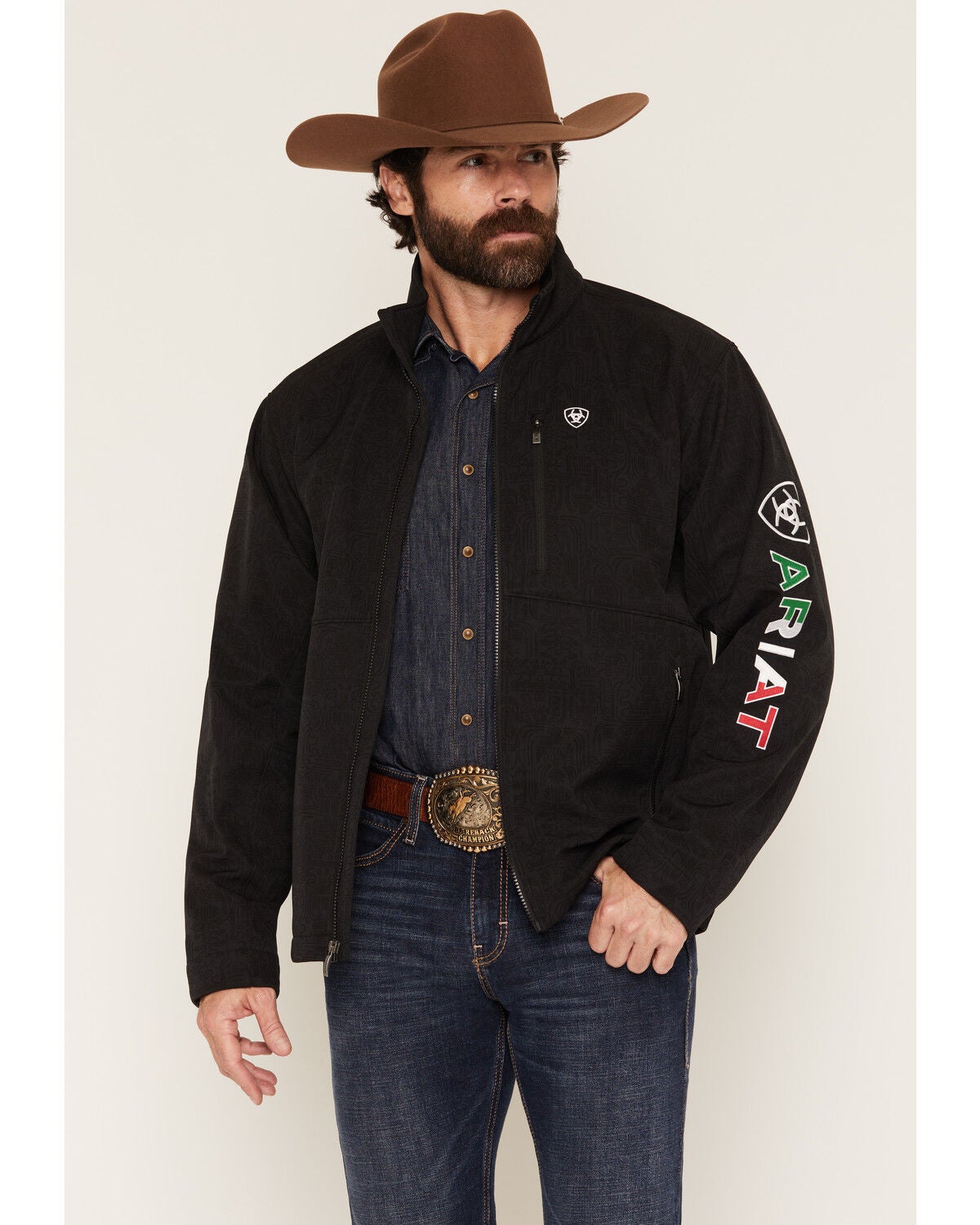 Image #1 - Ariat Men's Printed Concealed Carry Softshell Jacket, Black, hi-res