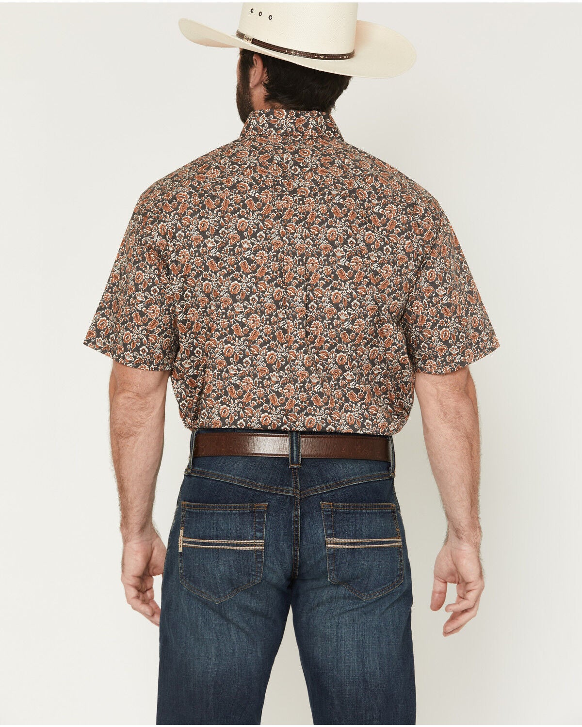 Image #4 - Cinch Men's Boot Barn Exclusive Floral Print Short Sleeve Button-Down Stretch Western Shirt, Charcoal, hi-res