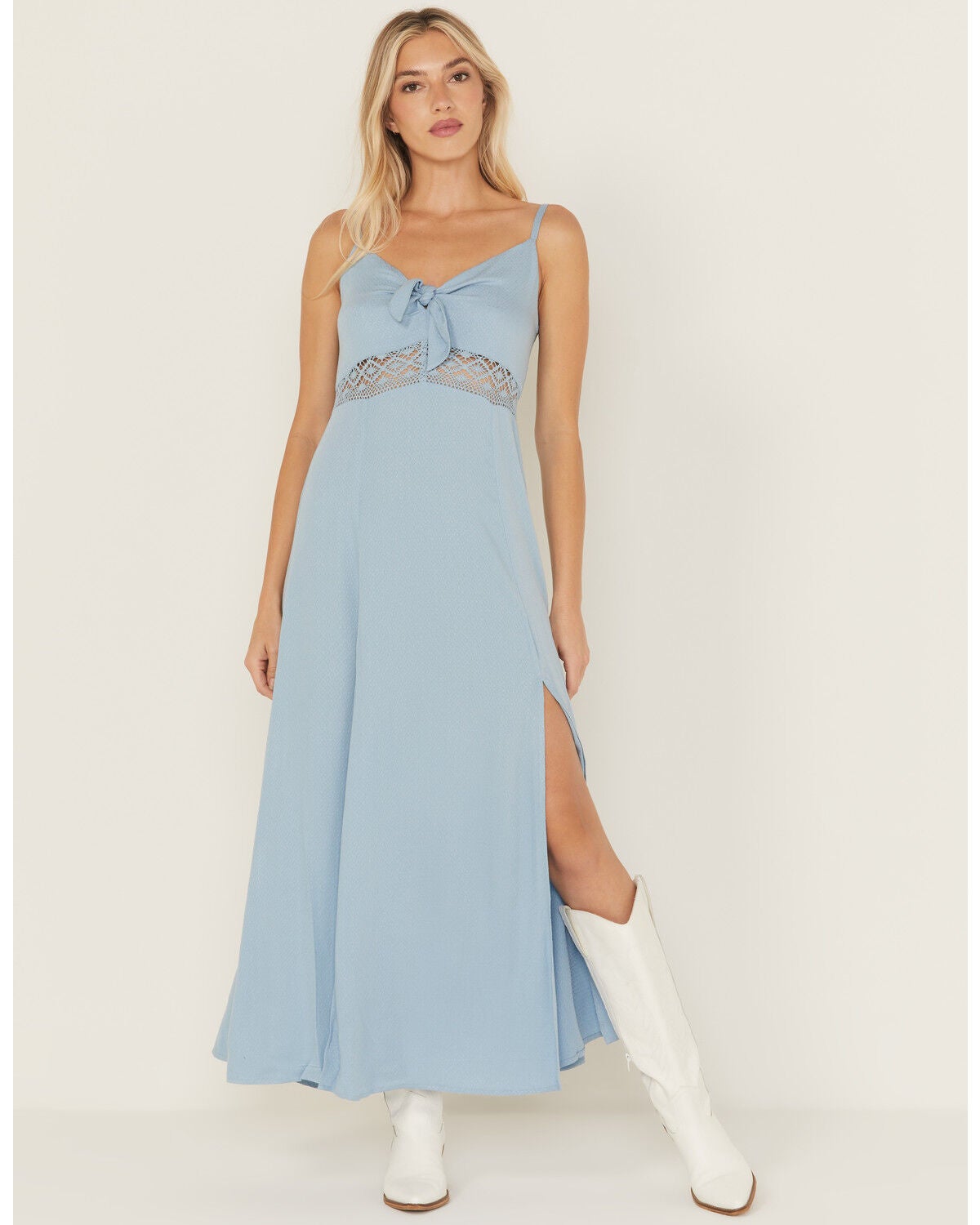 Idyllwind Women's Wisteria Tie Front Sleeveless Maxi Dress, Light Blue, hi-res