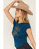 Image #2 - Shyanne Women's Ropin Cowboy Horse Ribbed Baby Tee, Navy, hi-res
