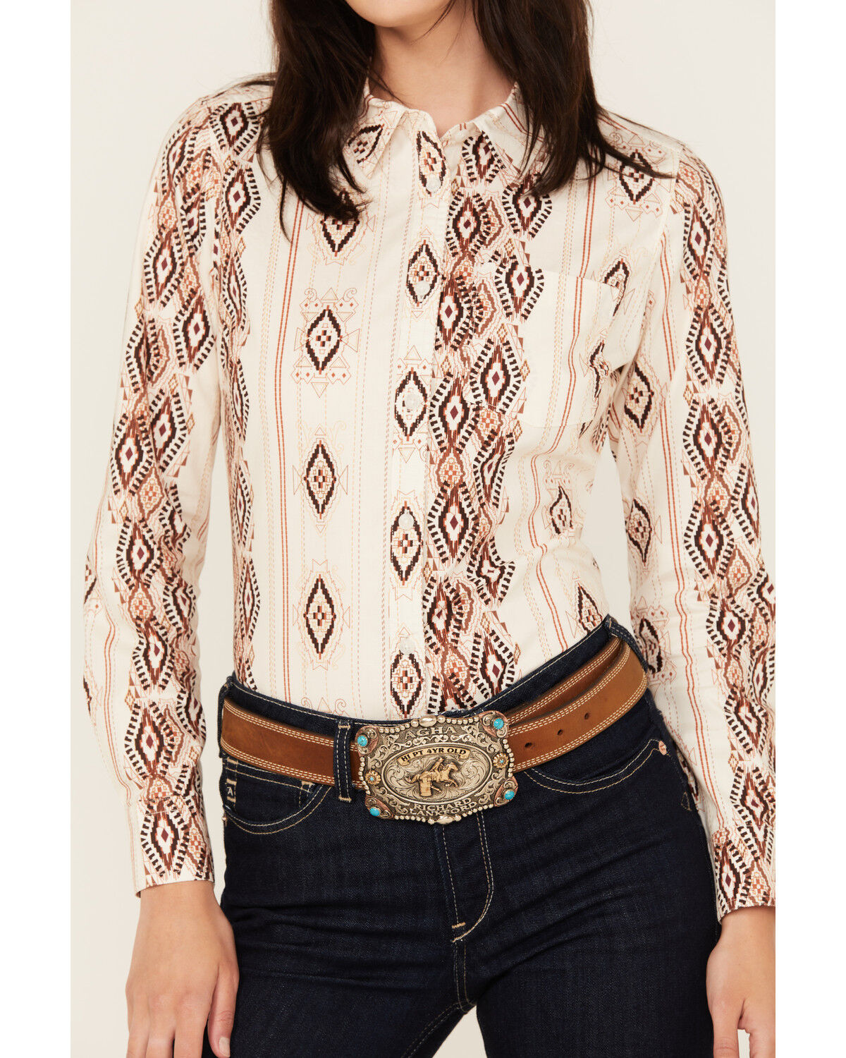 Image #3 - Shyanne Women's Printed Long Sleeve Riding Shirt, Cream, hi-res