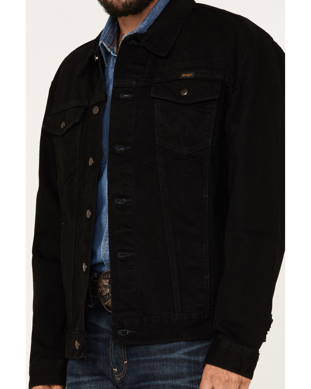 Image #3 - Wrangler Men's Shadow Black Unlined Button-Down Denim Jacket, Black, hi-res