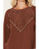 Image #3 - Blended Women's Lace V Neck Sweatshirt, Chocolate, hi-res