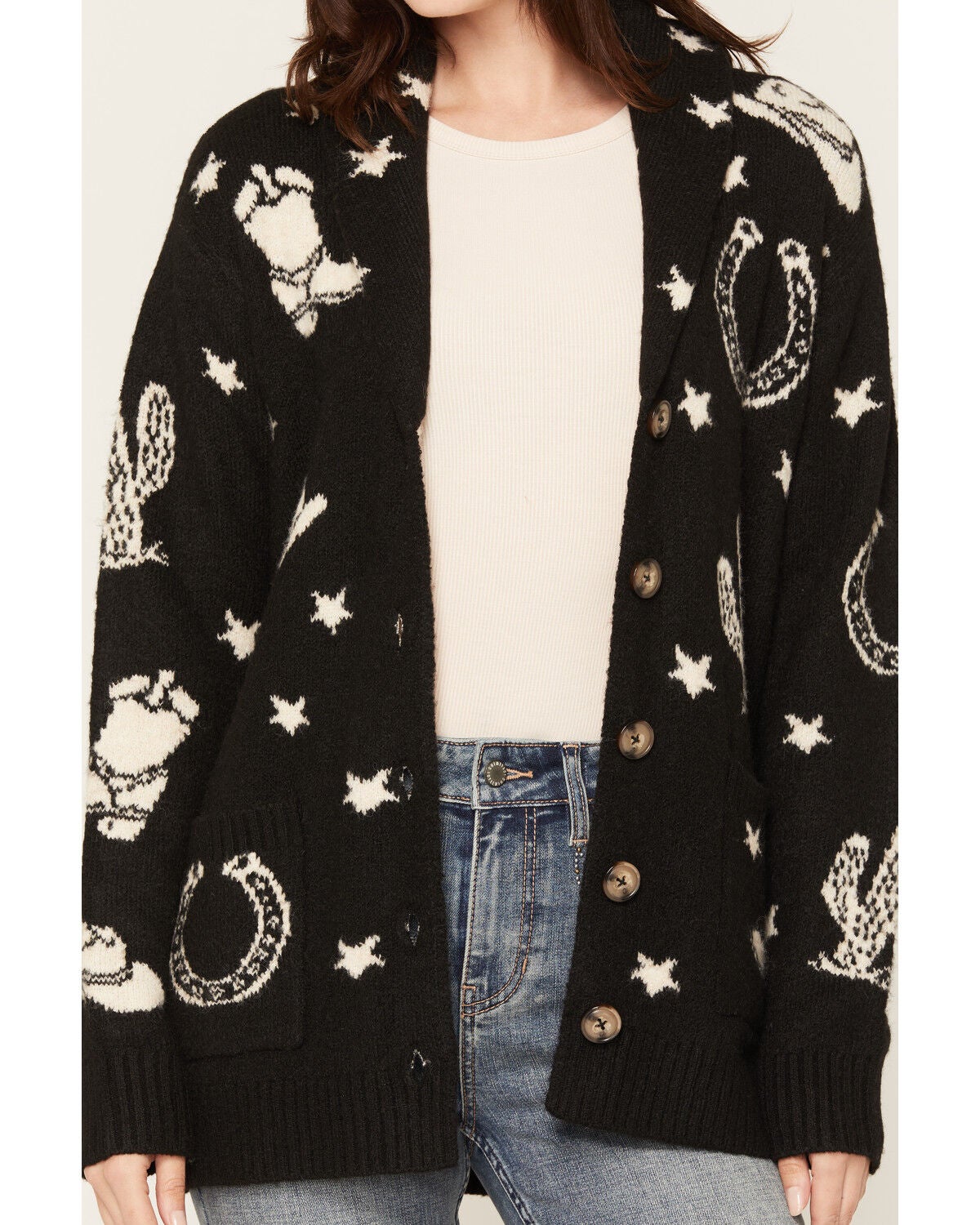 Image #3 - Idyllwind Women's Western Conversation Print Cardigan, Black, hi-res