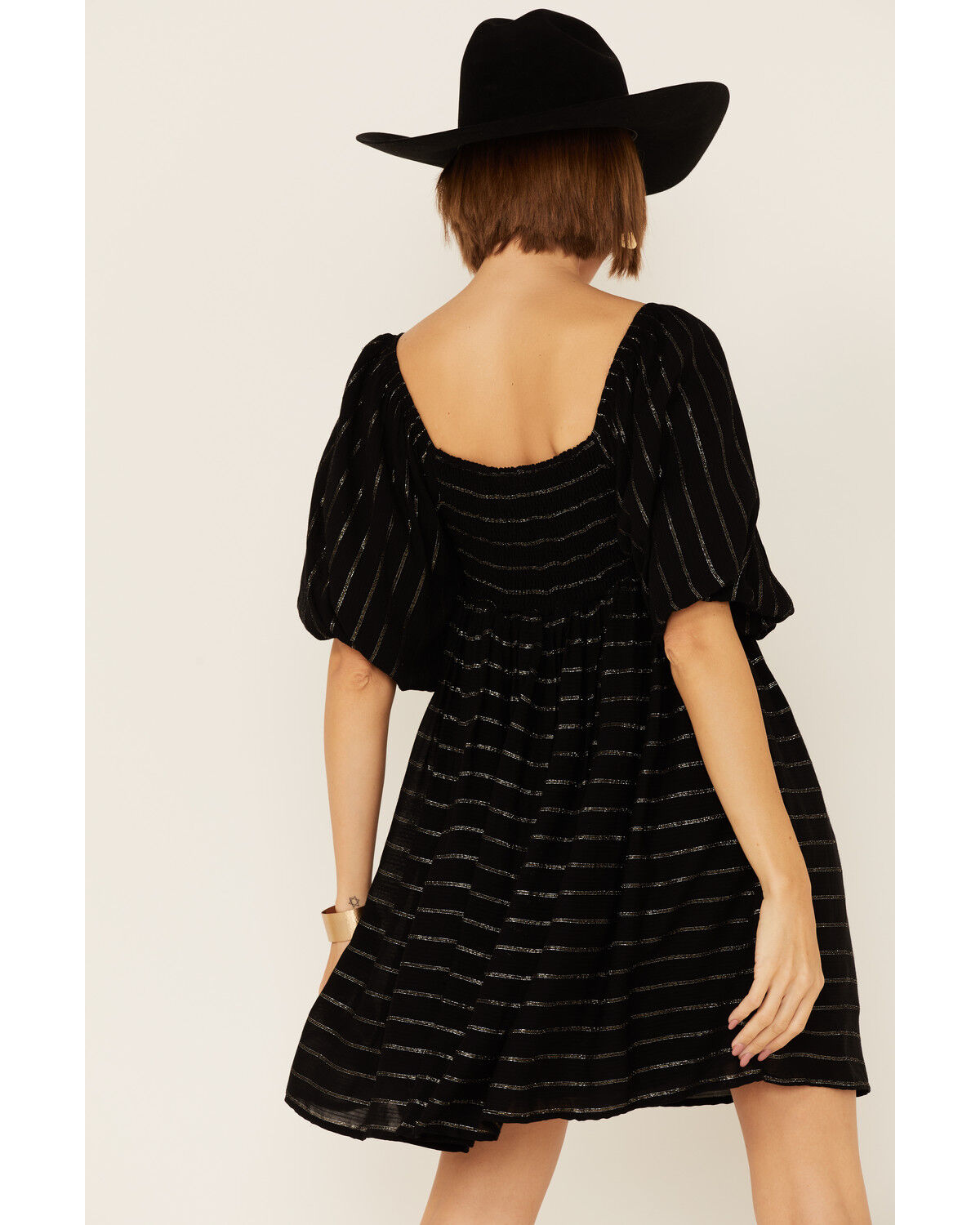 Image #4 - By Together Women's Sequin & Lurex Striped Babydoll Mini Dress, Black, hi-res