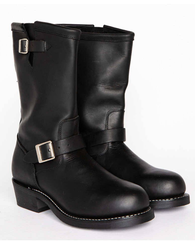 Brothers & Sons Men's Engineer Motorcycle Boots - Round Toe, Black, hi-res