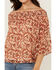 Image #3 - Shyanne Women's Floral Print Off The Shoulder Long Sleeve Blouse, Taupe, hi-res