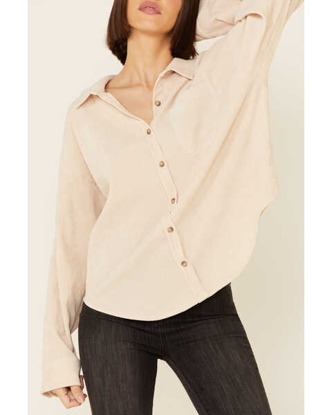 Image #3 - Wishlist Women's Solid Corduroy Oversized Long Sleeve Button-Down Shirt , Sand, hi-res