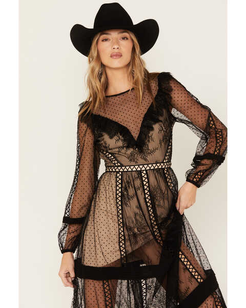 Wonderwest Women's Sheer Lace Long Sleeve Dress - Country Outfitter