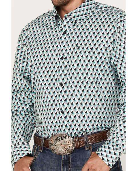 Image #3 - RANK 45® Men's Rampage Geo Long Sleeve Button-Down Western Shirt, Green, hi-res