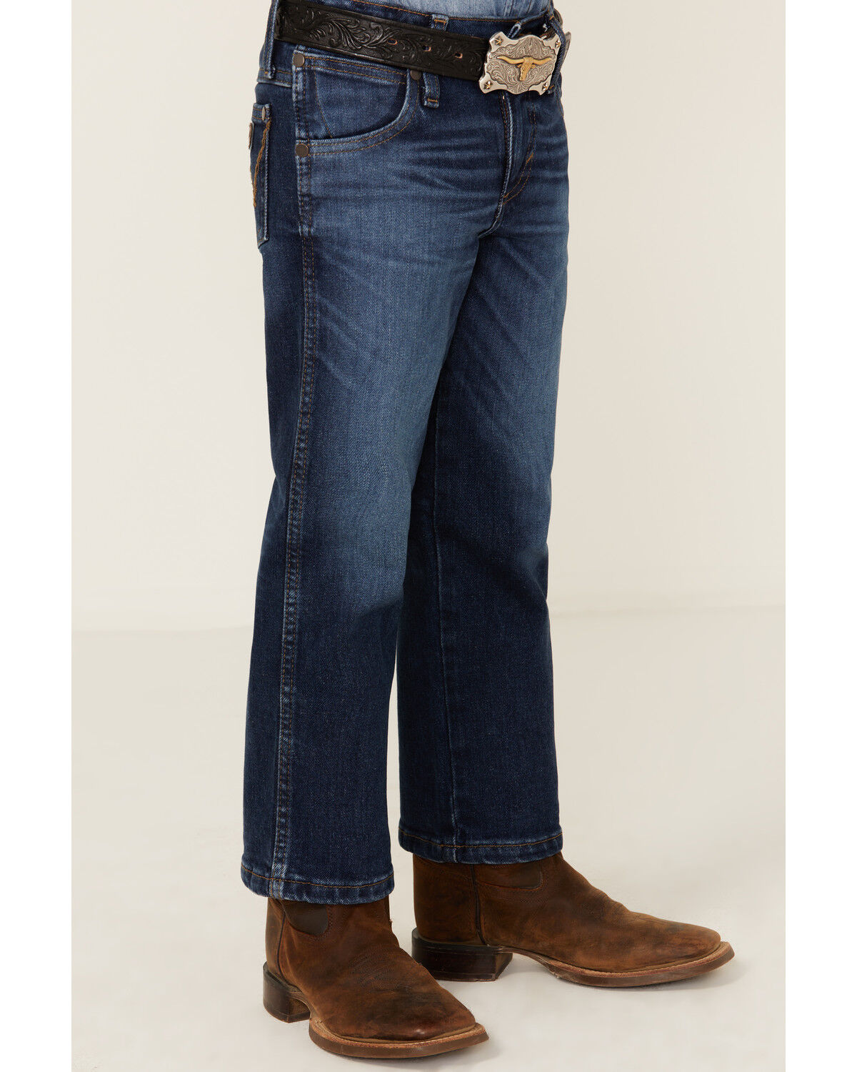 Image #2 - Wrangler Retro Little Boys' Troxler Dark Wash Relaxed Bootcut Stretch Denim Jeans, Blue, hi-res