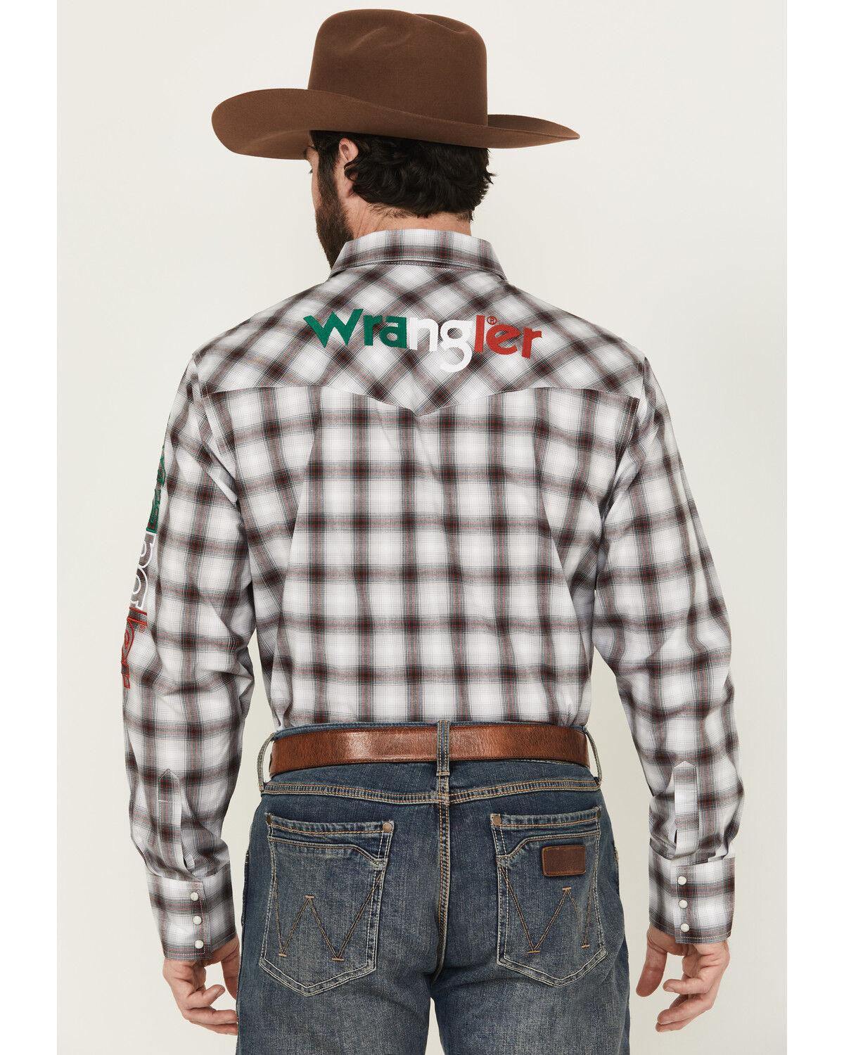 Image #4 - Wrangler Men's Plaid Print Logo Long Sleeve Snap Western Shirt - Tall, Black, hi-res