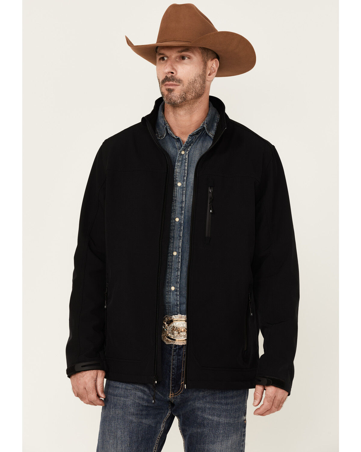 Image #1 - Cody James Core Men's American Embroidered Sleeve Zip-Front Steamboat Jacket, Black, hi-res