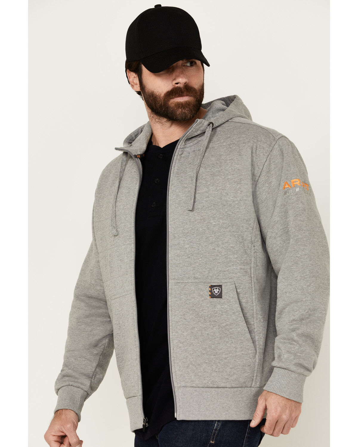 Image #2 - Ariat Men's Rebar All-Weather Insulated Full Zip Hooded Sweatshirt, Grey, hi-res